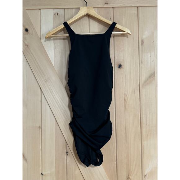 Garnet Hill | Active Side Gathered High Neck One Piece Black Swimsuit | Size 6 - Picture 1 of 12